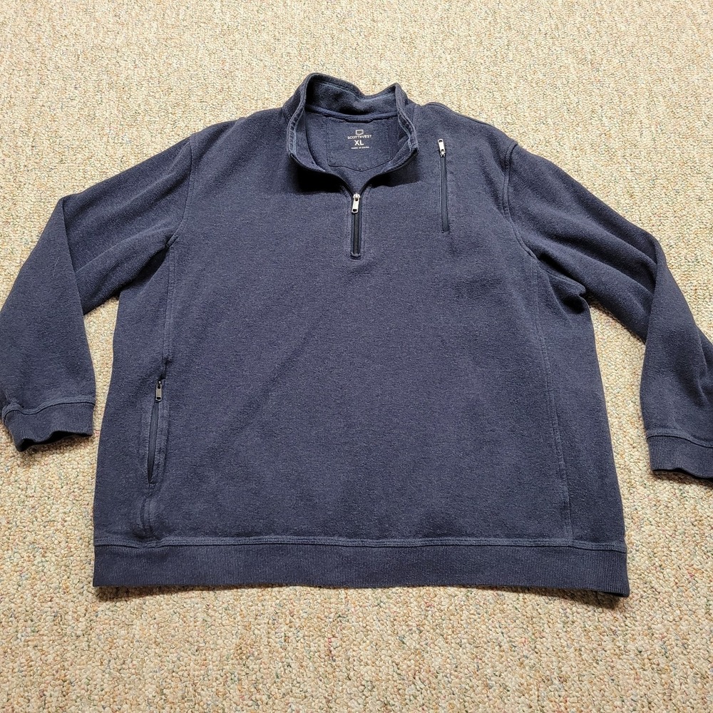ScotteVest Sweater Mens XL Blue Stretch Long Sleeve Quarter Zip Pullover Utility